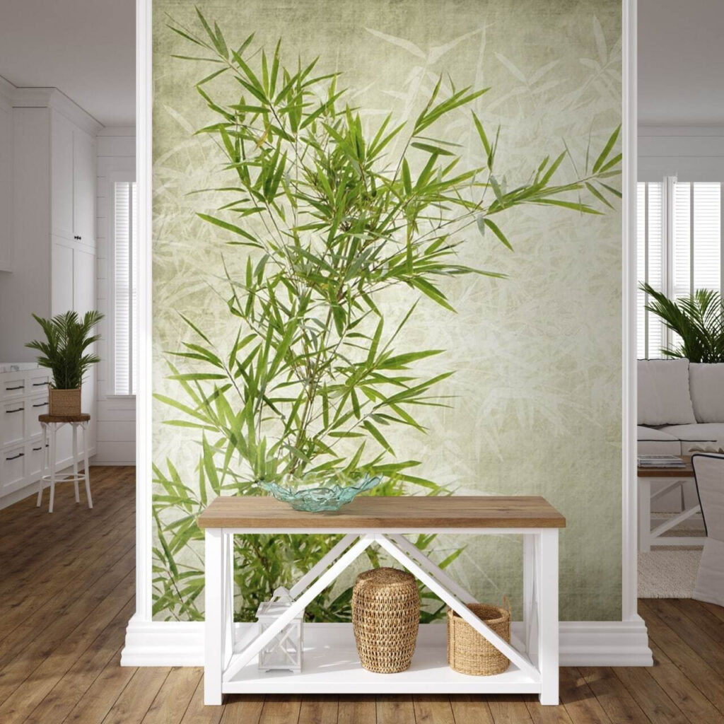 Lush bamboo against a textured background