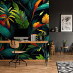 Fototapeten Bunte Blätter auf schwarzem Hintergrund