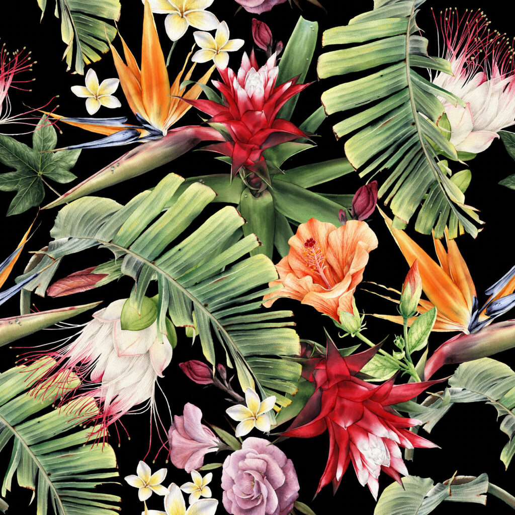 Florales Muster mit Blumen und Blättern Florales Muster mit Blumen und Blättern