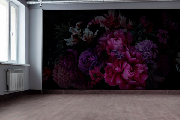Gruppe von Blumen auf einem schwarzen Hintergrund Gruppe von Blumen auf einem schwarzen Hintergrund