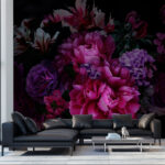 Fototapeten Gruppe von Blumen auf einem schwarzen Hintergrund