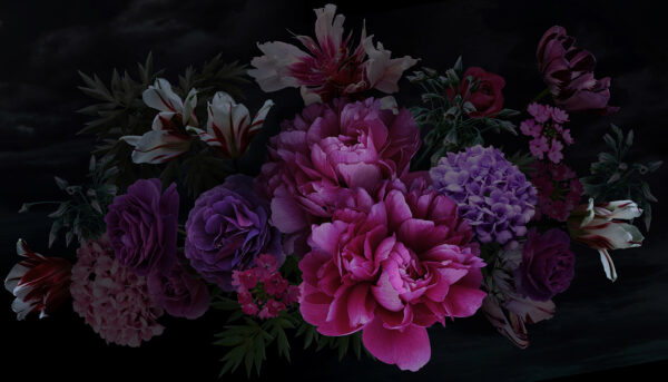 Gruppe von Blumen auf einem schwarzen Hintergrund Gruppe von Blumen auf einem schwarzen Hintergrund