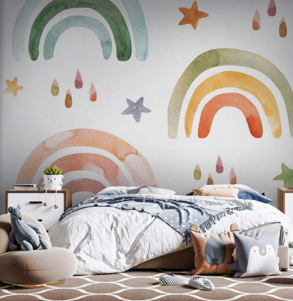 Muster aus Aquarell-Regenbögen und Sternen Muster aus Aquarell-Regenbögen und Sternen