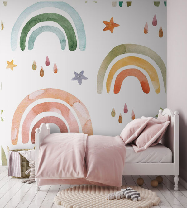 Muster aus Aquarell-Regenbögen und Sternen Muster aus Aquarell-Regenbögen und Sternen