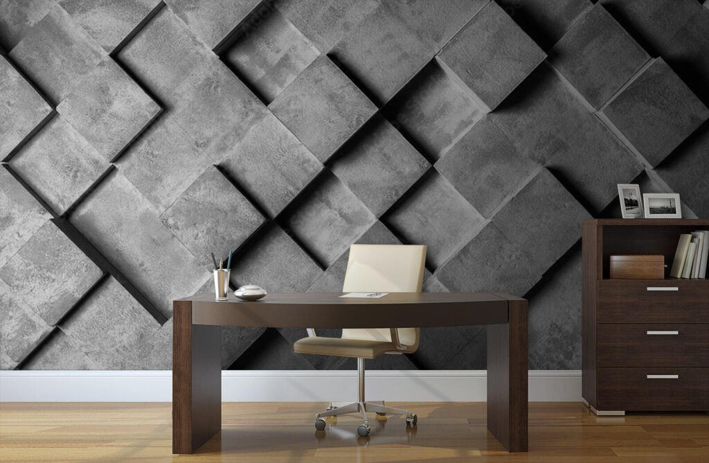 Grey and white wall with squares