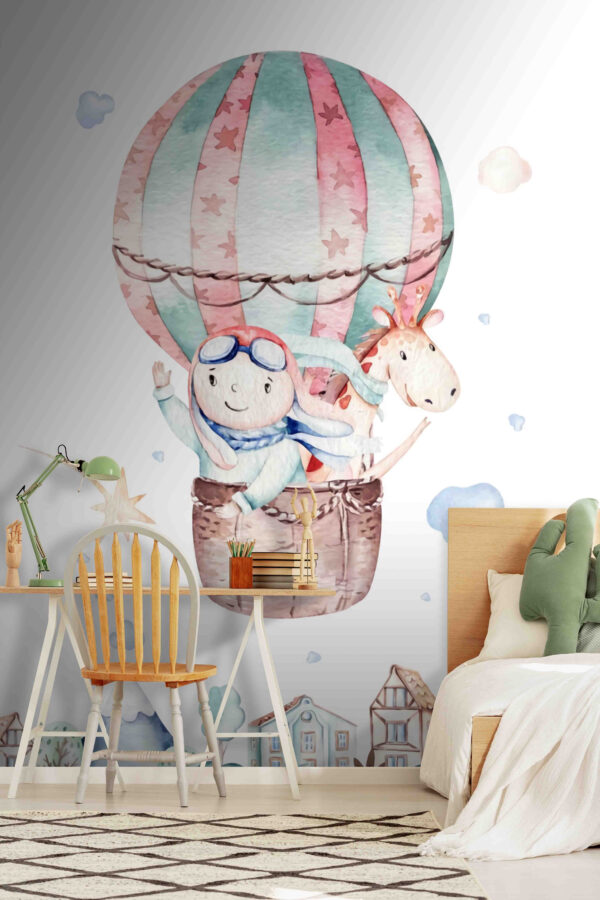 Aquarellillustration einer Person in einem Heißluftballon Aquarellillustration einer Person in einem Heißluftballon