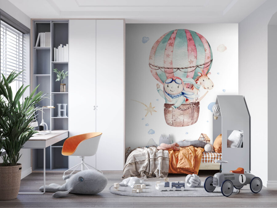 Aquarellillustration einer Person in einem Heißluftballon