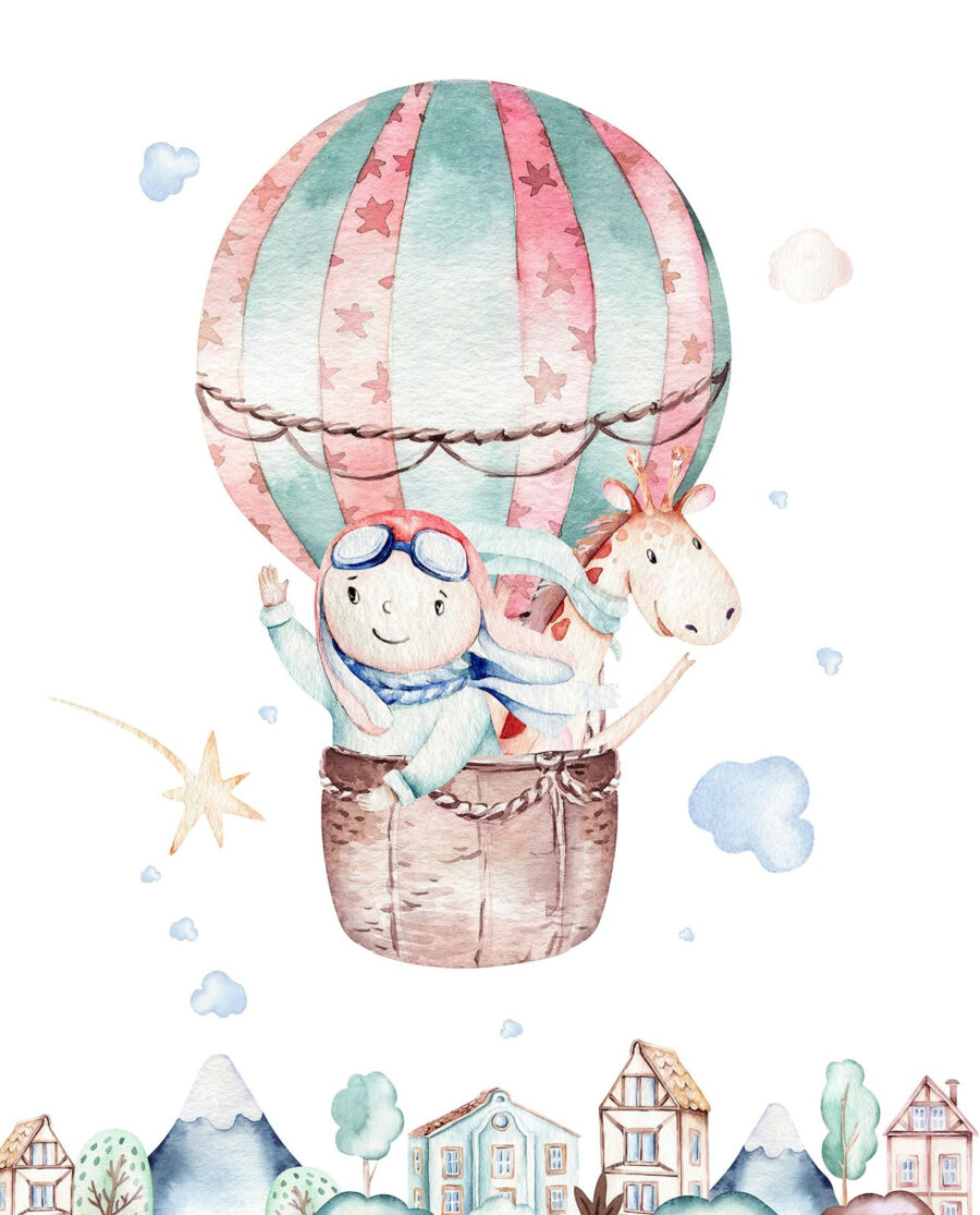 Aquarellillustration einer Person in einem Heißluftballon