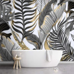 Fototapeten Muster aus Blättern und Blumen