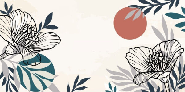 Weißer Hintergrund mit schwarzen und weißen Blumen und Blättern Weißer Hintergrund mit schwarzen und weißen Blumen und Blättern