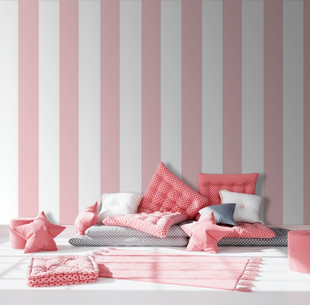 Pink and white striped wallpaper
