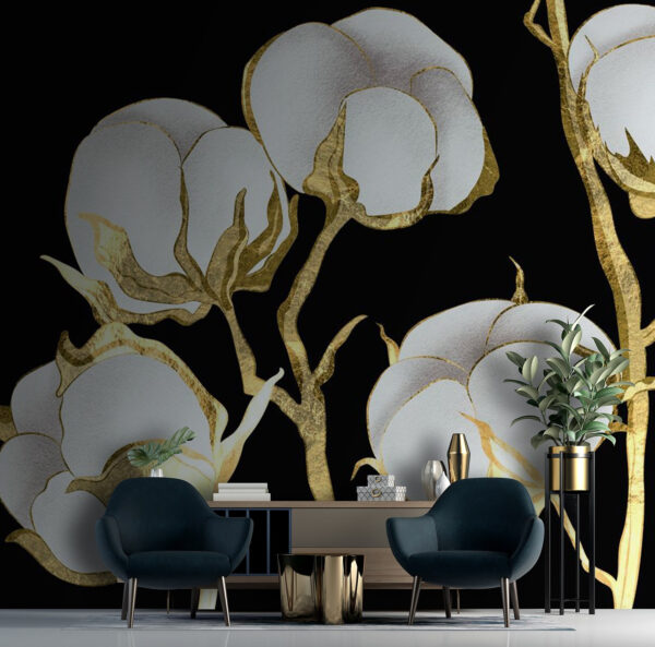 Baumwollblüten auf dunklem Hintergrund Baumwollblüten auf dunklem Hintergrund