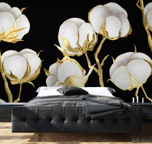 Baumwollblüten auf dunklem Hintergrund Baumwollblüten auf dunklem Hintergrund