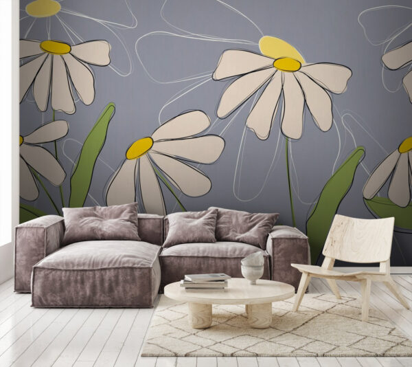 Zeichnung von Blumen auf grauem Hintergrund Zeichnung von Blumen auf grauem Hintergrund