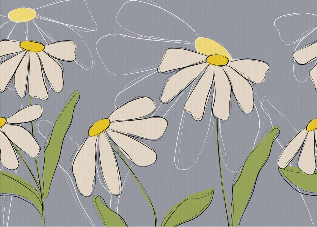 Zeichnung von Blumen auf grauem Hintergrund Zeichnung von Blumen auf grauem Hintergrund
