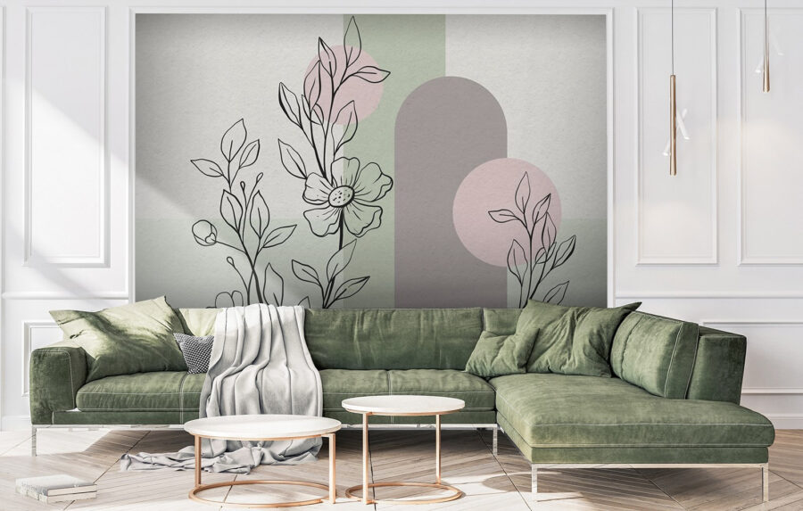 Zeichnung einer Blume und Blätter Zeichnung einer Blume und Blätter