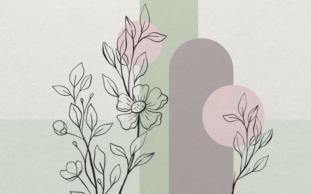 Zeichnung einer Blume und Blätter Zeichnung einer Blume und Blätter