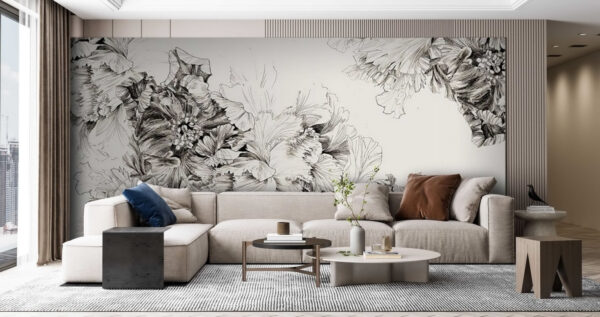 Zeichnung von Blumen auf einem weißen Hintergrund Zeichnung von Blumen auf einem weißen Hintergrund