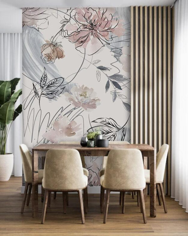 Florales Muster mit schwarzen und weißen Blumen Florales Muster mit schwarzen und weißen Blumen