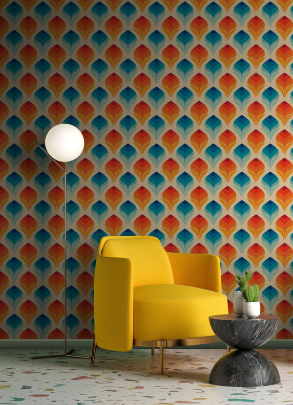 Muster aus orangefarbenen und blauen Blättern Muster aus orangefarbenen und blauen Blättern