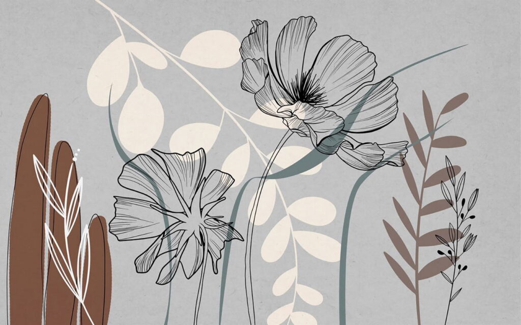 Zeichnung von Blumen und Blättern Zeichnung von Blumen und Blättern