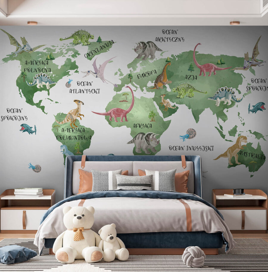 Karte der Welt mit Dinosauriern