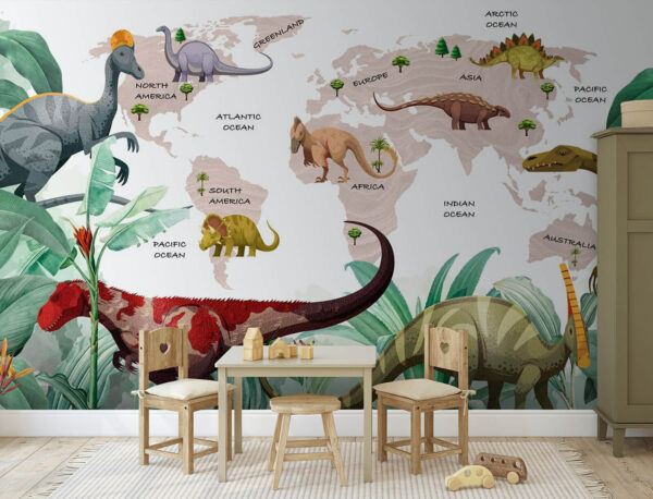 Karte der Dinosaurier mit Pflanzen und Namen Karte der Dinosaurier mit Pflanzen und Namen