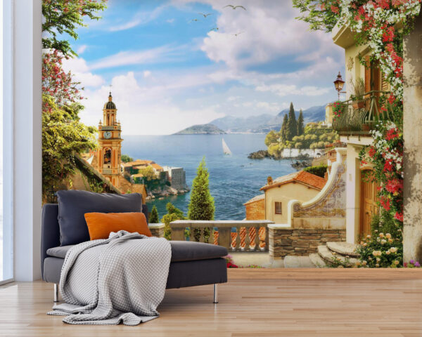 Blick auf eine Stadt von einem Balkon aus Blick auf eine Stadt von einem Balkon aus