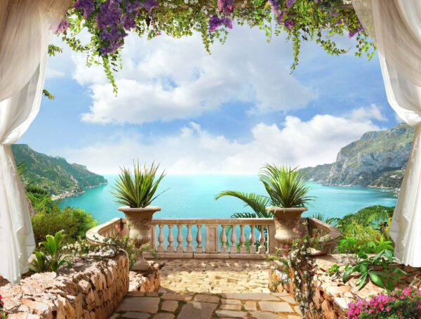 Balkon mit Pflanzen und Blick auf das Meer Balkon mit Pflanzen und Blick auf das Meer