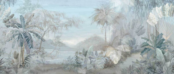 Gemälde einer Landschaft mit Bäumen und Pflanzen Gemälde einer Landschaft mit Bäumen und Pflanzen