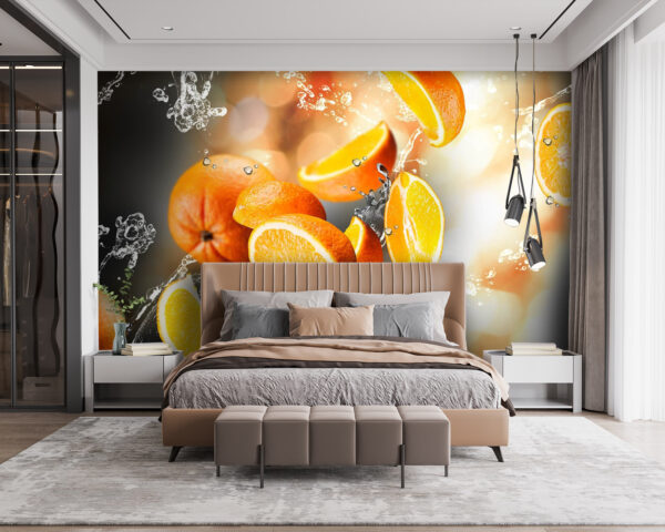 Ins Wasser fallende Orangen mit Wasserspritzern Ins Wasser fallende Orangen mit Wasserspritzern