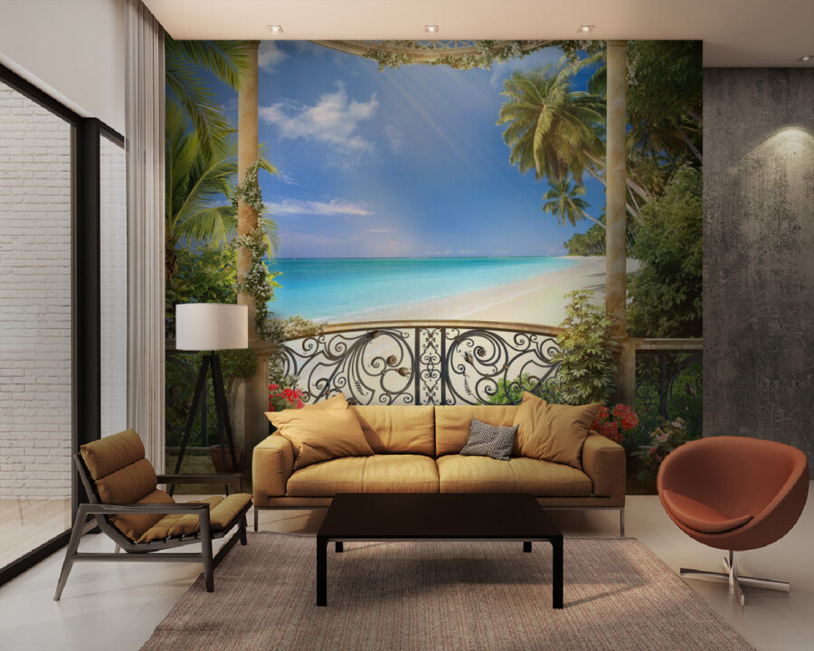 Blick auf einen Strand vom Balkon aus