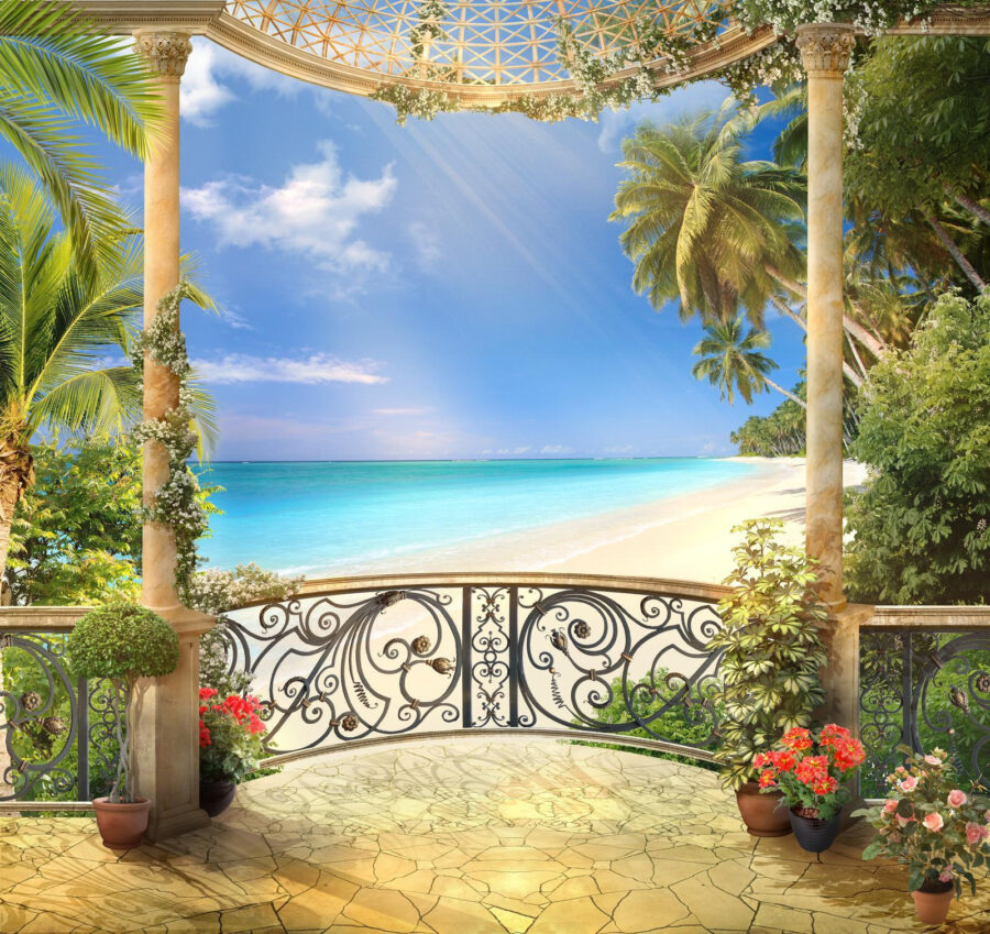 Blick auf einen Strand vom Balkon aus