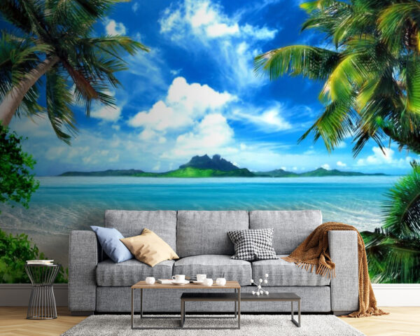 Strand mit Palmen und blauem Wasser Strand mit Palmen und blauem Wasser