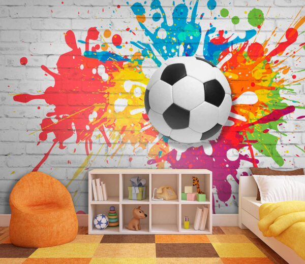 Fußball auf einer Ziegelmauer Fußball auf einer Ziegelmauer