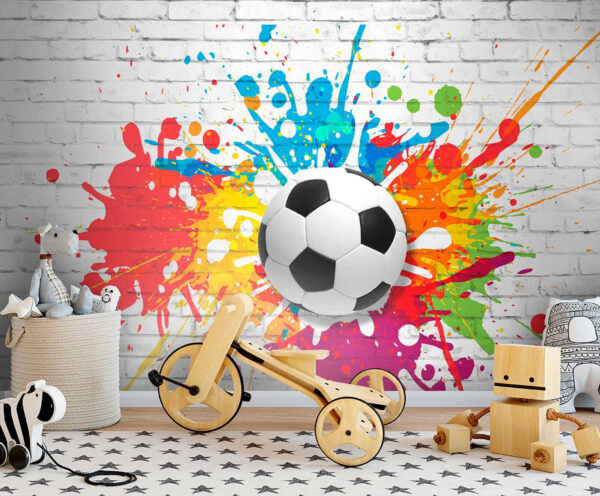 Fußball auf einer Ziegelmauer Fußball auf einer Ziegelmauer