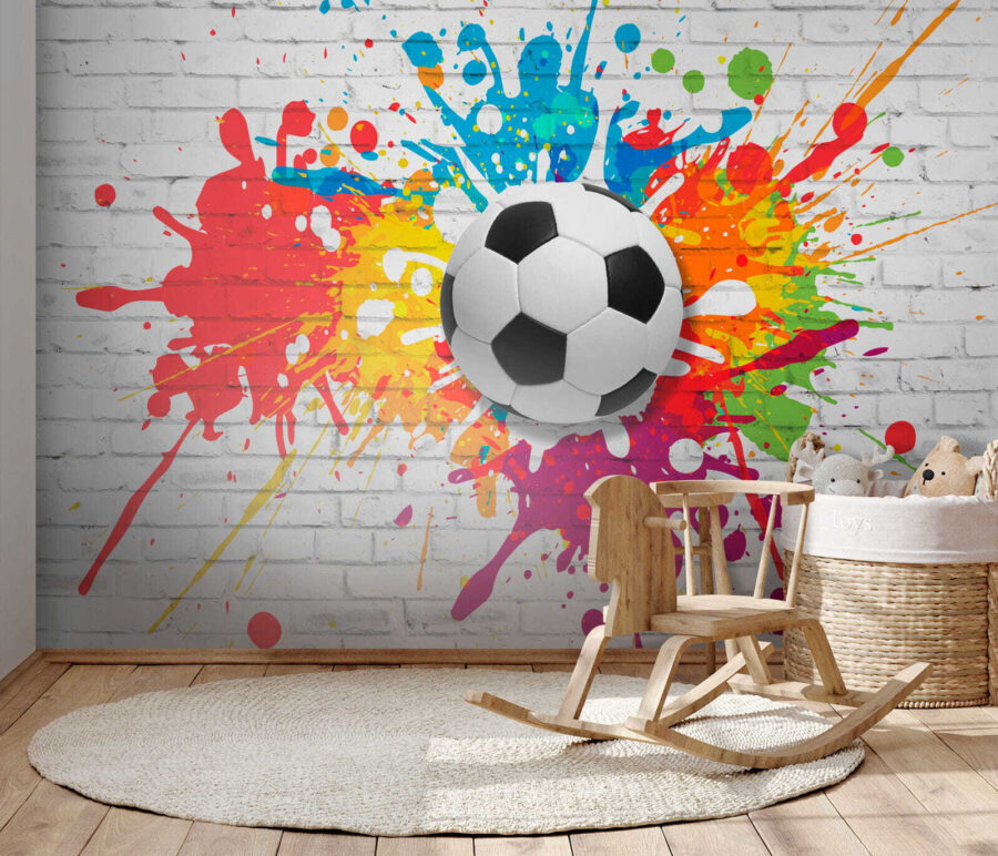 Fußball auf einer Ziegelmauer Fußball auf einer Ziegelmauer