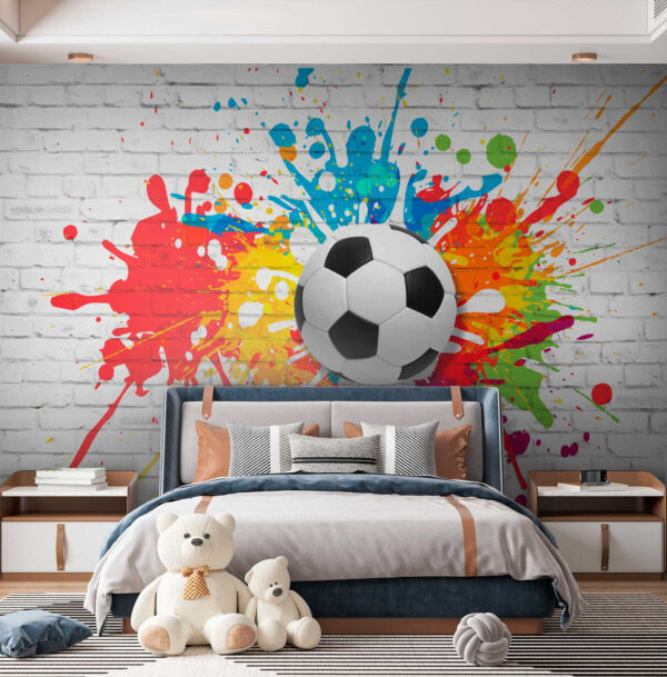 Fußball auf einer Ziegelmauer Fußball auf einer Ziegelmauer