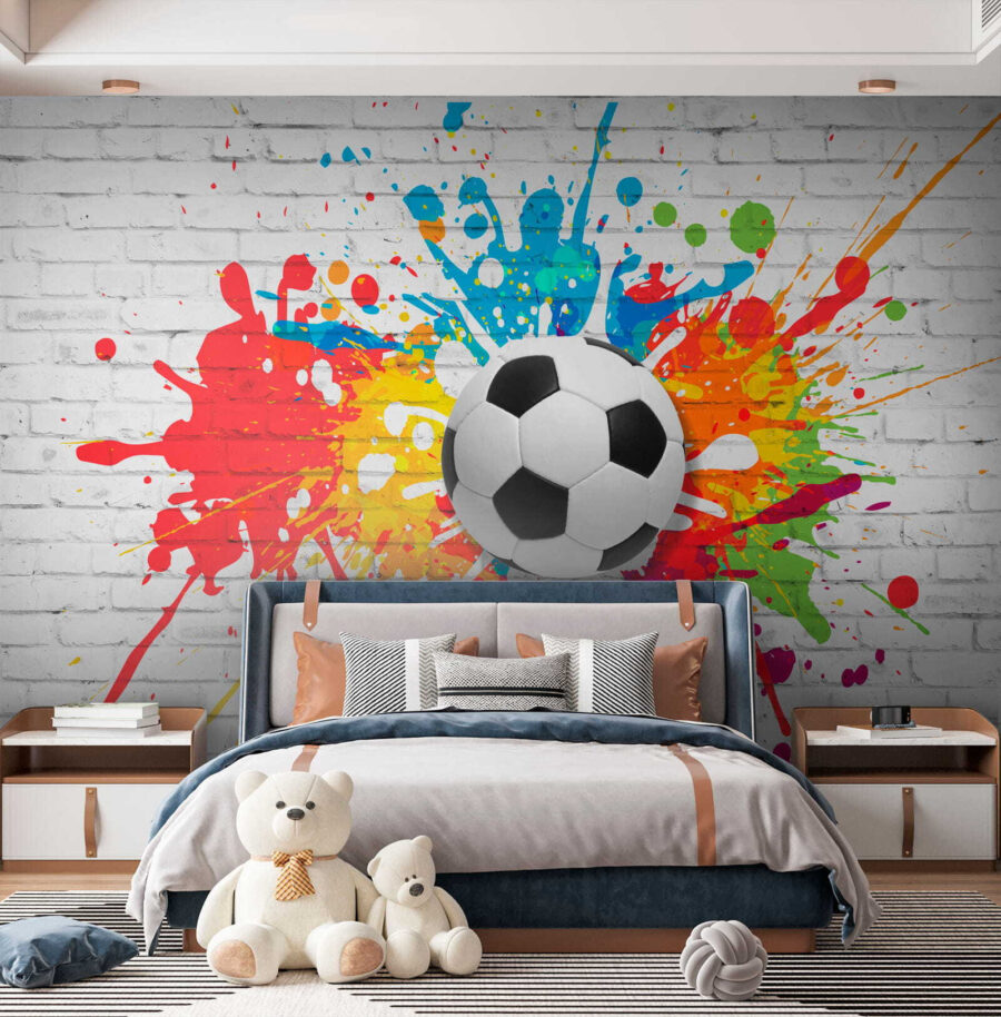 Fußball auf einer Ziegelmauer Fußball auf einer Ziegelmauer