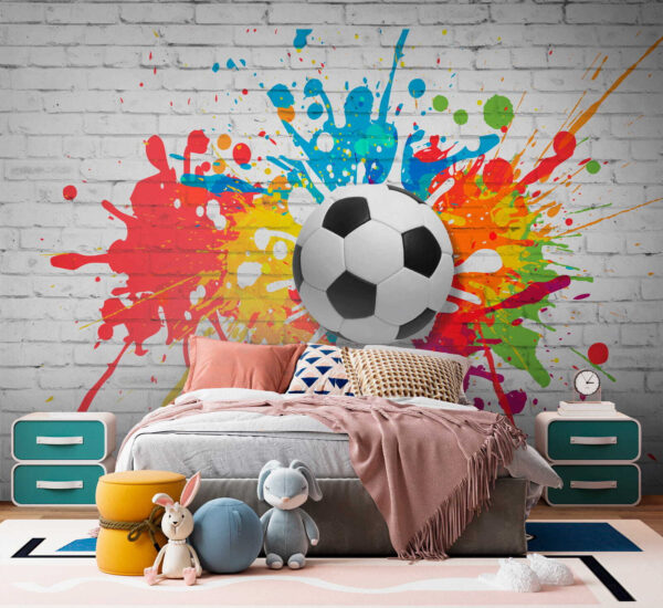 Fußball auf einer Ziegelmauer Fußball auf einer Ziegelmauer