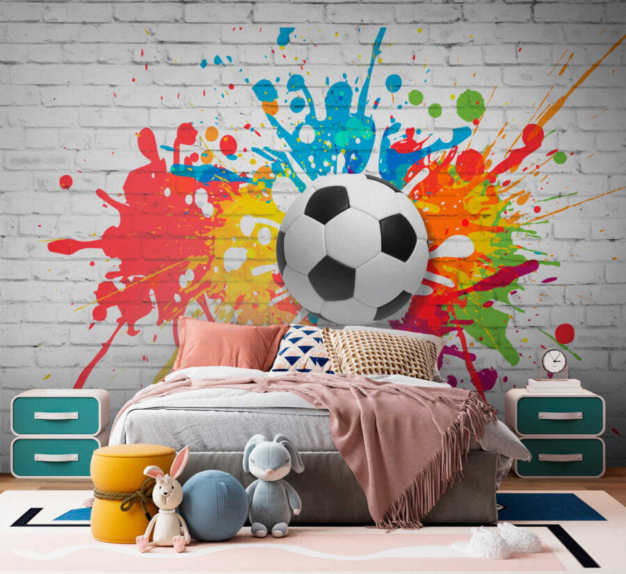 Fußball auf einer Ziegelmauer Fußball auf einer Ziegelmauer