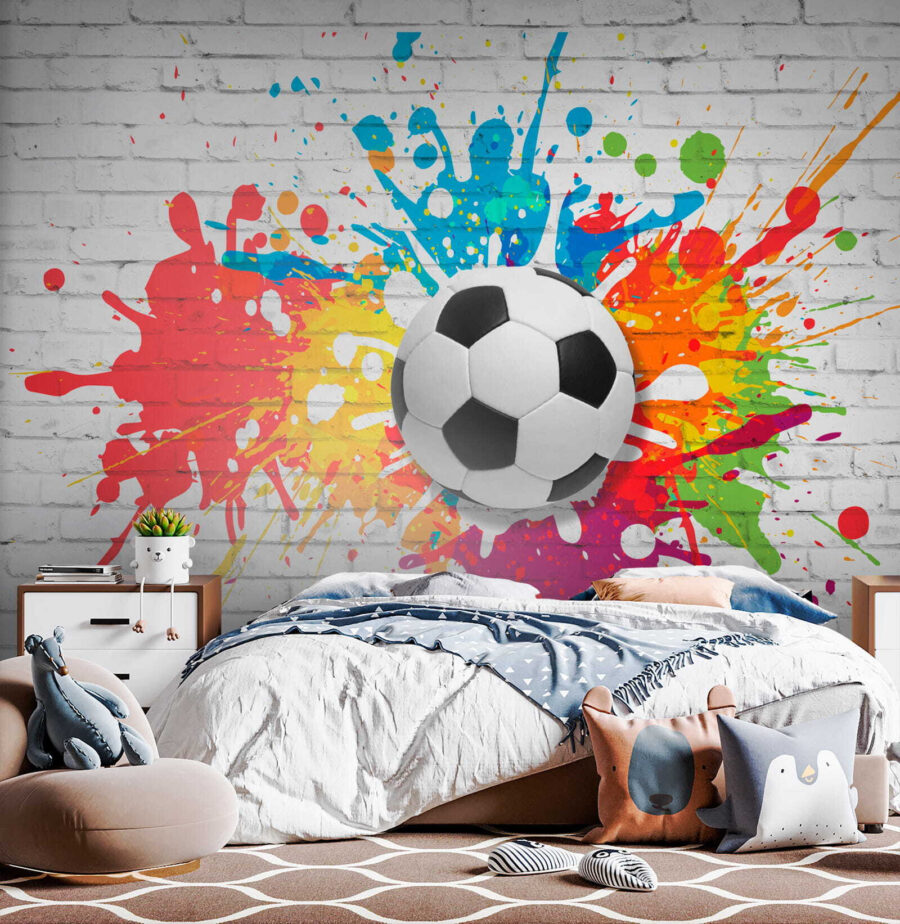 Fußball auf einer Ziegelmauer Fußball auf einer Ziegelmauer