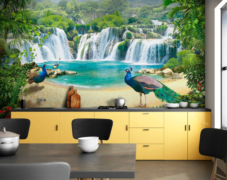 Wasserfall und Vögel in einem Wald Wasserfall und Vögel in einem Wald