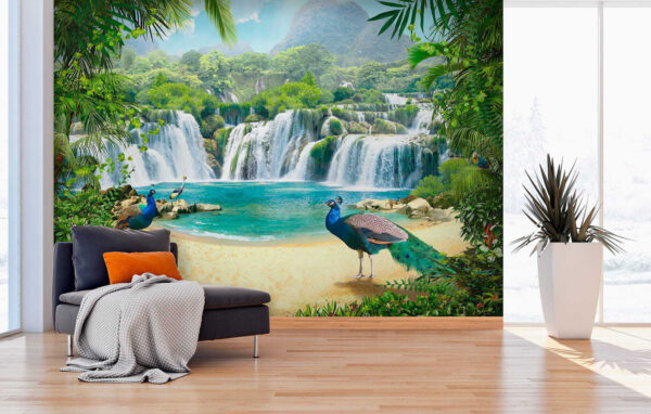 Wasserfall und Vögel in einem Wald Wasserfall und Vögel in einem Wald