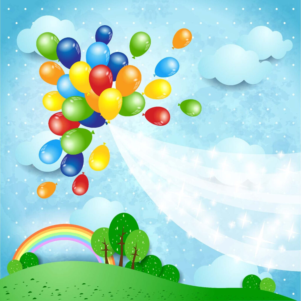 Bunte Luftballons fliegen in den Himmel Bunte Luftballons fliegen in den Himmel