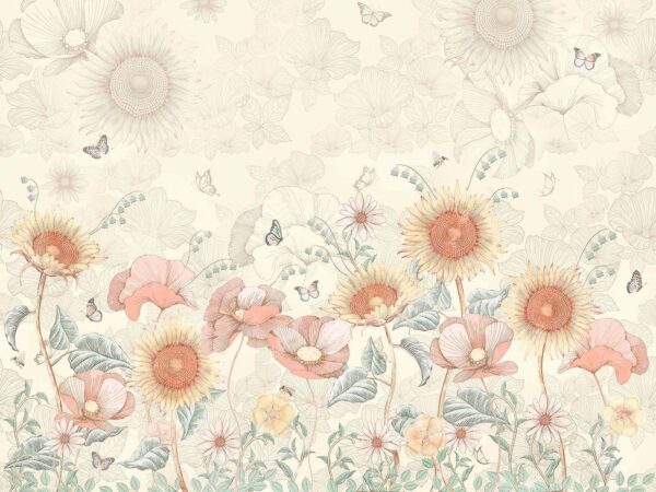 Tapete mit Blumen und Schmetterlingen Tapete mit Blumen und Schmetterlingen