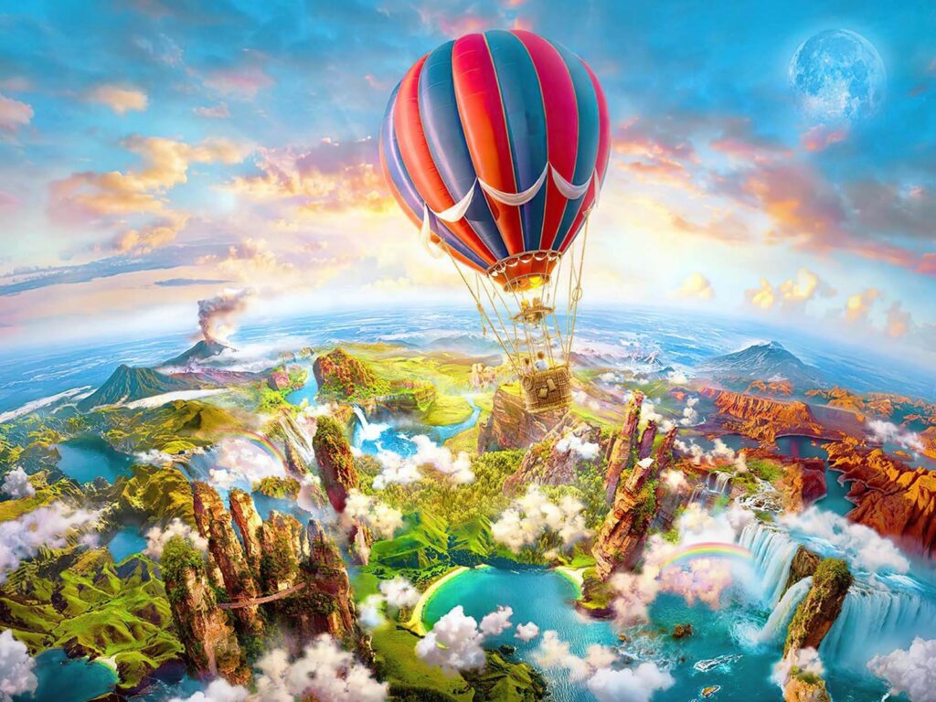 Heißluftballon über einer Landschaft Heißluftballon über einer Landschaft