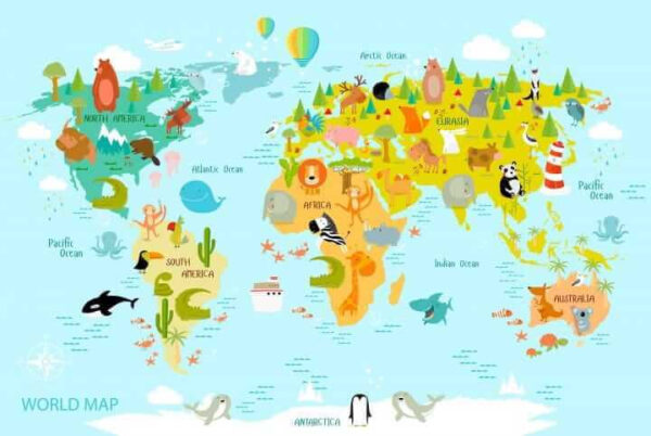 Karte der Welt mit Tieren Karte der Welt mit Tieren