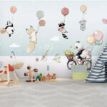 Fototapeten Karikatur von Tieren auf einem Fahrrad