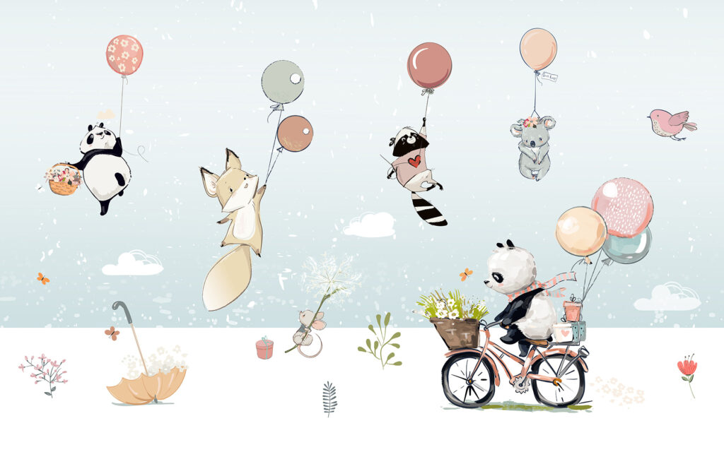 Cartoon of animals on a bicycle